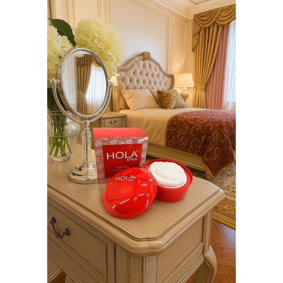 Hola Spain Petal Perfumed Dusting Powder Large 4oz Hard Tub with Dusting Puff - Picture 11 of 15